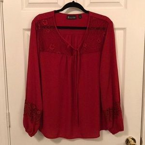 Red blouse with lace